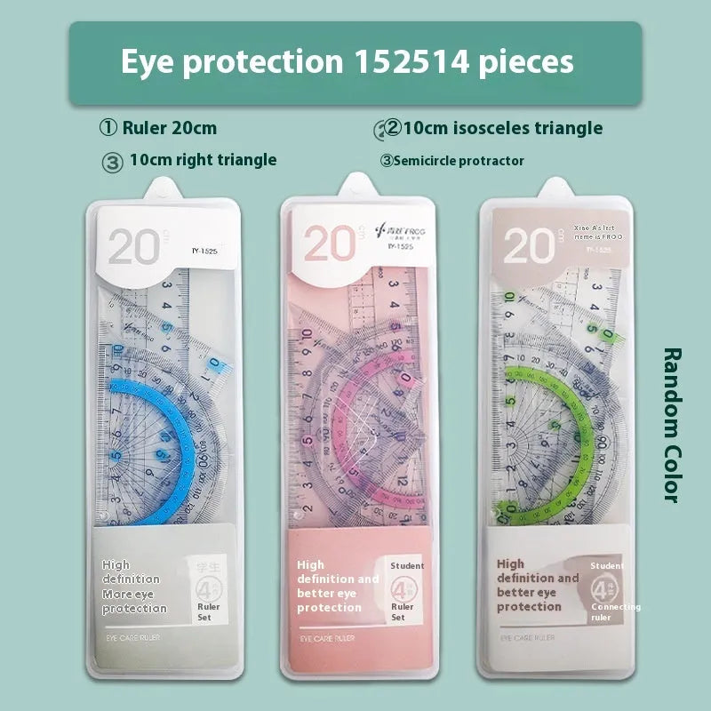 Youpai transparent acrylic drawing ruler set showing square, protractor, and rulers for geometric drawing