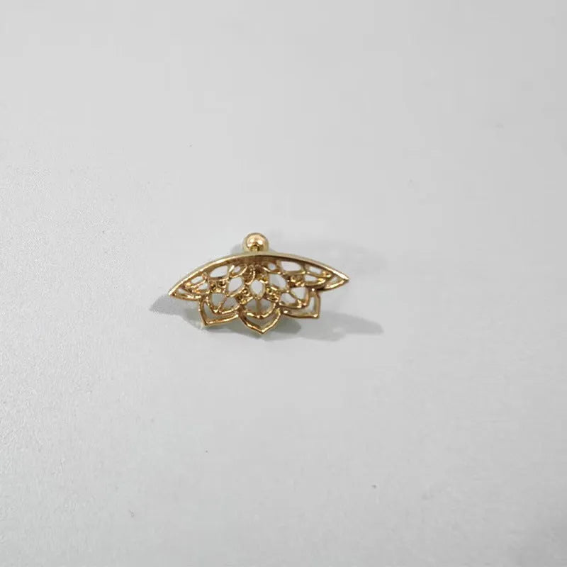 Spider web design stud earrings in gold and silver metal with geometric mesh pattern