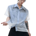 Men's blue and white gradient loose fit short sleeve shirt with quilted texture