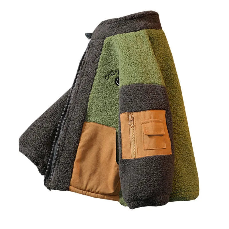 Kids contrast stitch polyester warm top in dark brown, suitable for height 90-150cm