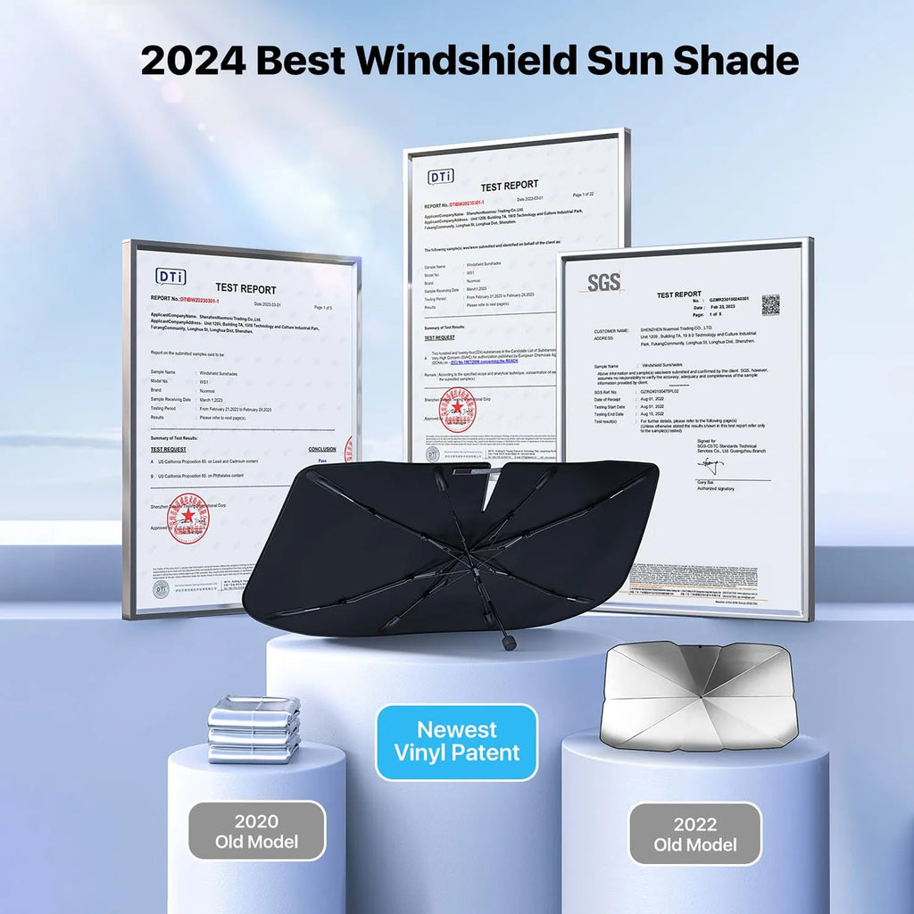 Silver windshield sun shade umbrella with spring structure edge for car interior sun protection