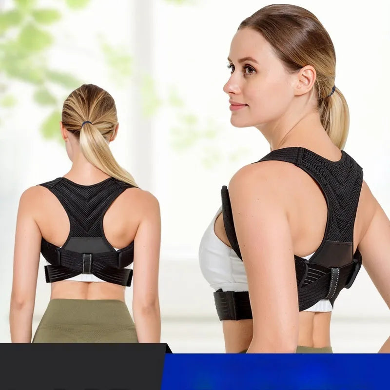 Black adjustable posture correction belt for sports activities in four sizes