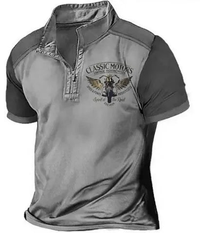 Men's 3D printed golf polo shirt in loose fit pullover style with solid colour background