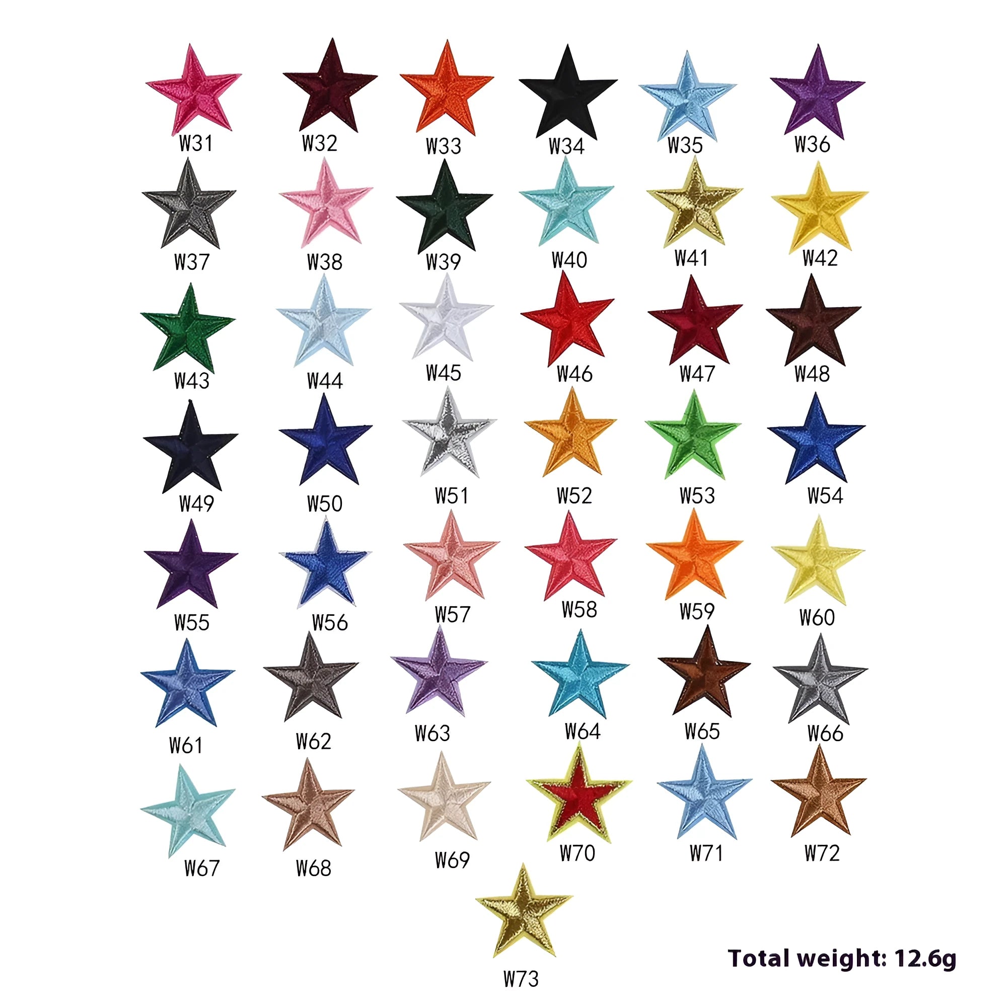 Colourful five-pointed star cloth embroidery labels for DIY clothing decoration.