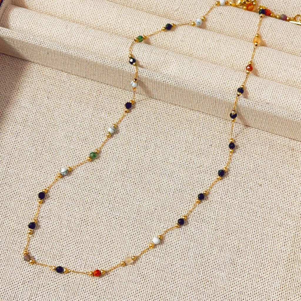 Women's titanium steel necklace with natural stone pendant in gold electroplated finish