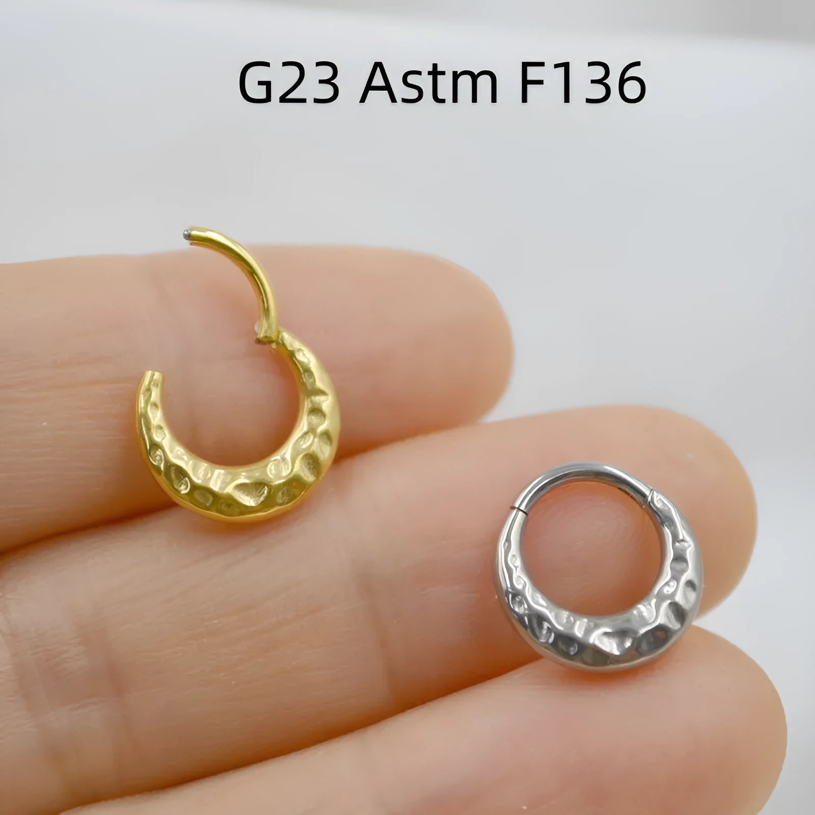 Titanium alloy concave-convex carved nose ring in gold or silver colour with ASTM F136 certification