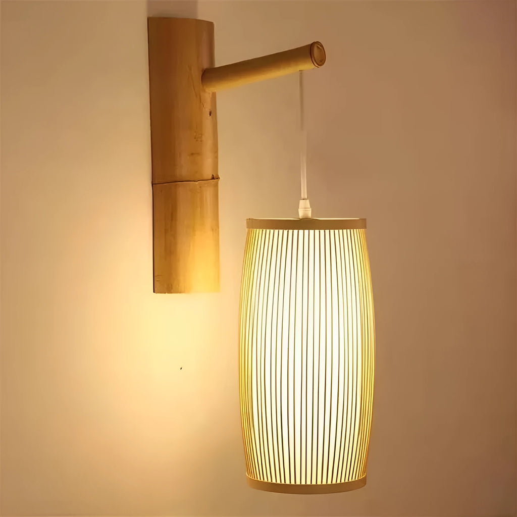 Natural bamboo woven plait lamp with E27 holder for hall or staircase decoration.