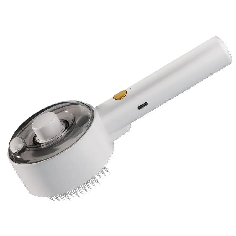 Ceramic white pet grooming brush with UVC light, mist sprayer, and fine needles for dog and cat hair removal