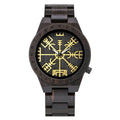 Leisure ebony all wood watch with quartz movement and mineral glass mirror on a neutral background