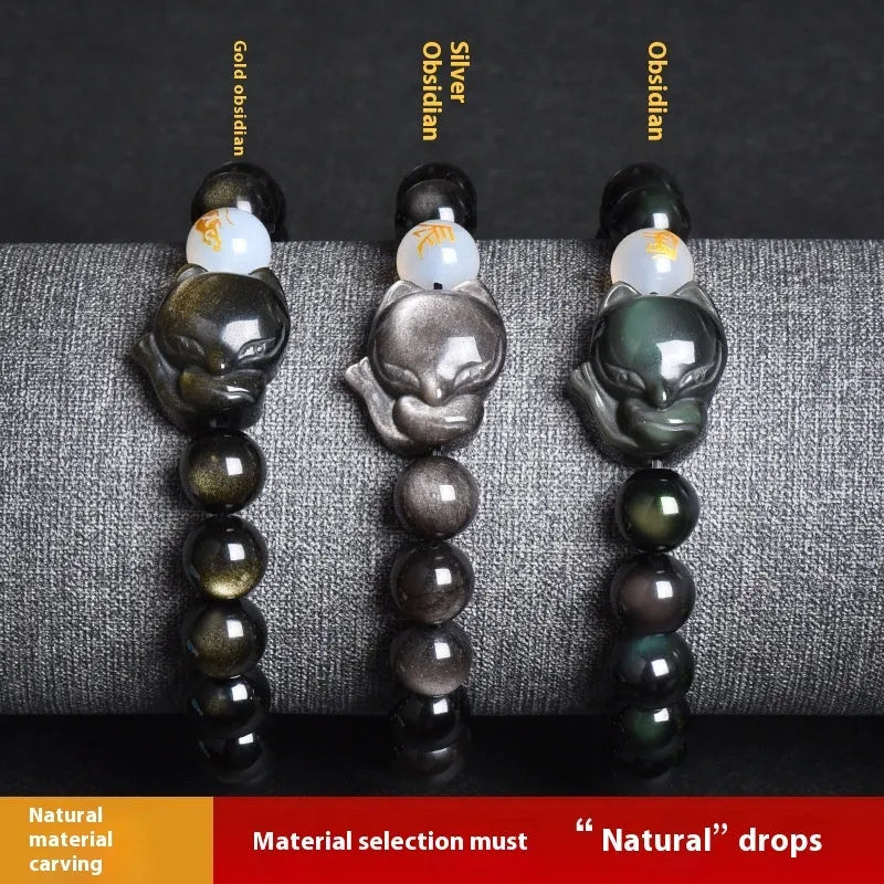 Natural obsidian bracelet with 10mm beads in three national style variations