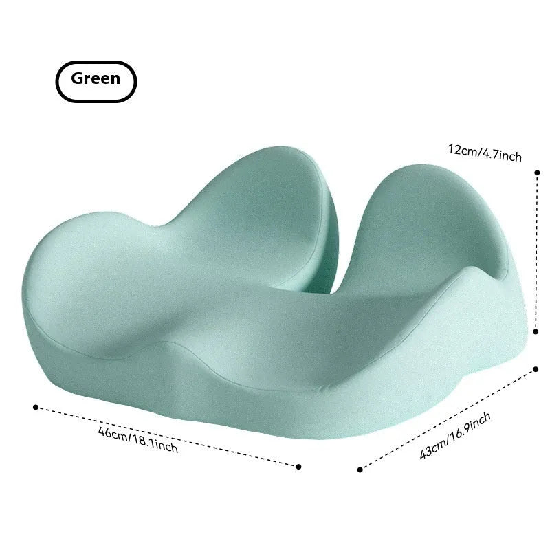 Memory foam office chair cushion in light grey measuring 46 by 43 centimetres