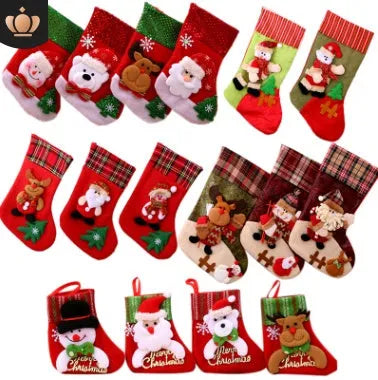 Cloth Christmas socks in sequined style showing bottom width 12cm and height 16cm