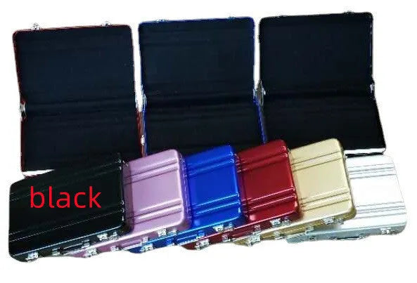 Slim aluminium alloy card holder in red, blue, black, silver, pink, and gold colour options.
