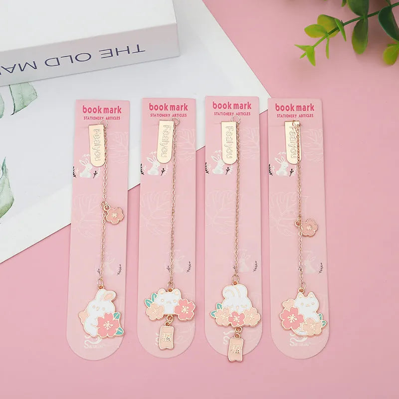 Metal cartoon pendant bookmark with book holder in sakura cat design