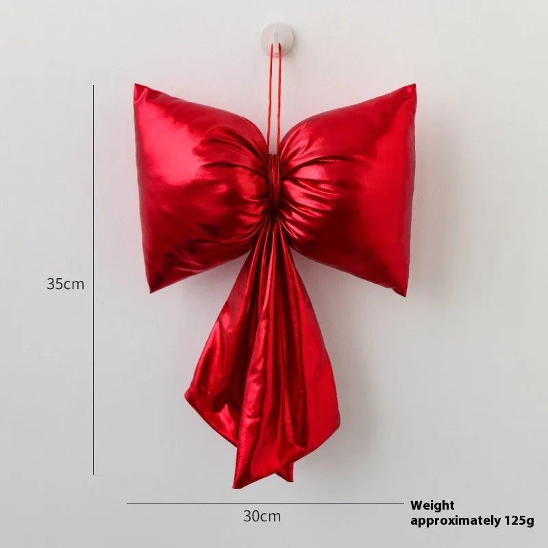 Christmas decorative bowknot in bright leather finish, red, 30cm size, hanging ornament