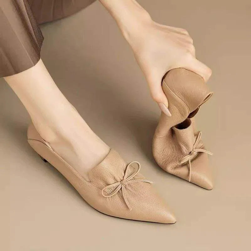 Women's low heel pointed toe shoes in black, PU upper, size 35-42, side view