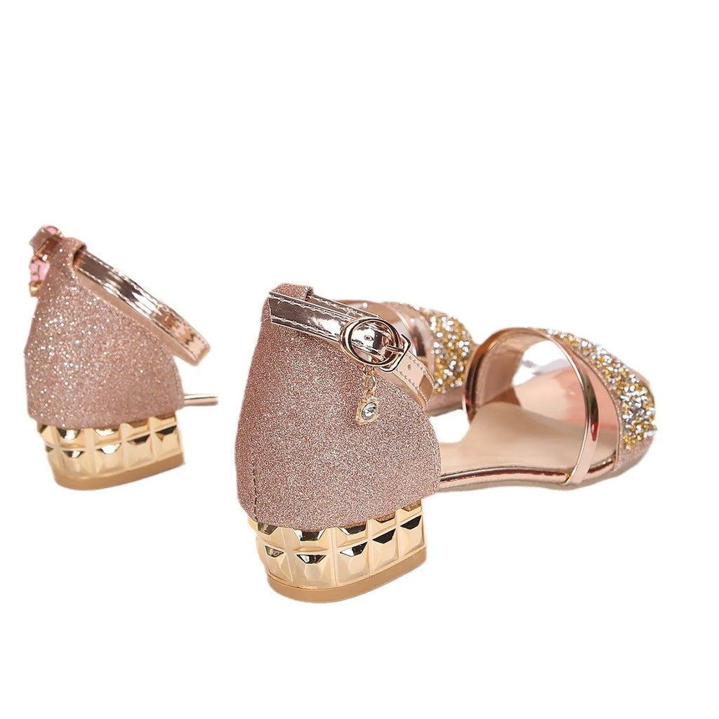 Women's Roman style sandals with rhinestone decoration and buckle closure in black colour