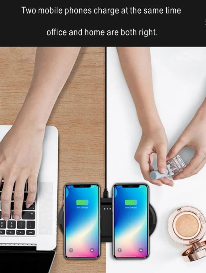 Black and white dual-coil 10W wireless charging pad for two mobile phones