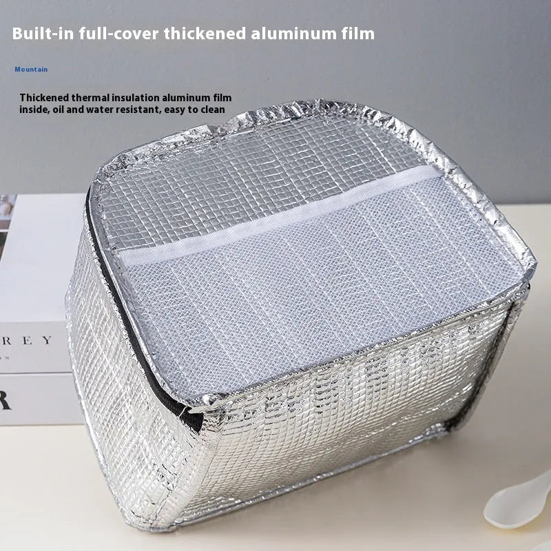 Insulated lunch box bag in textured cloth with large capacity for picnic meals