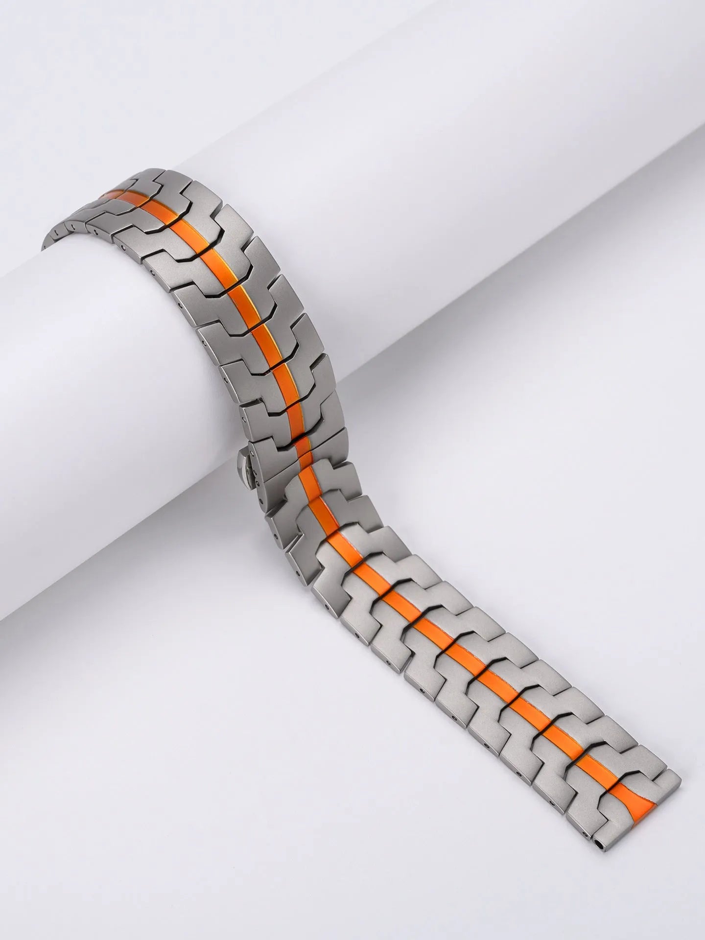 Stainless steel watch band for Samsung Galaxy Watch showing silver and black colour options