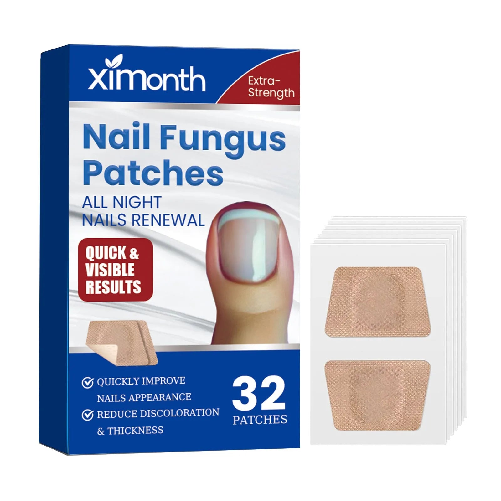 Box of 32 nail nursing adhesive repair bandage patches on a white background.