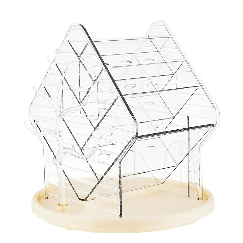 Rotating cosmetics storage box in clear or amber gold with 360-degree rotation mechanism