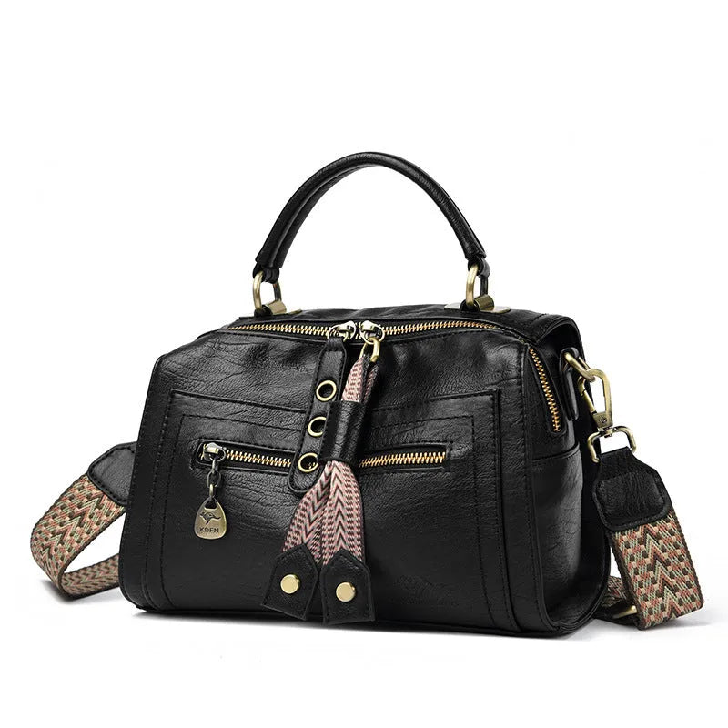 Soft PU women's crossbody bag in horizontal square design with sandwich pocket