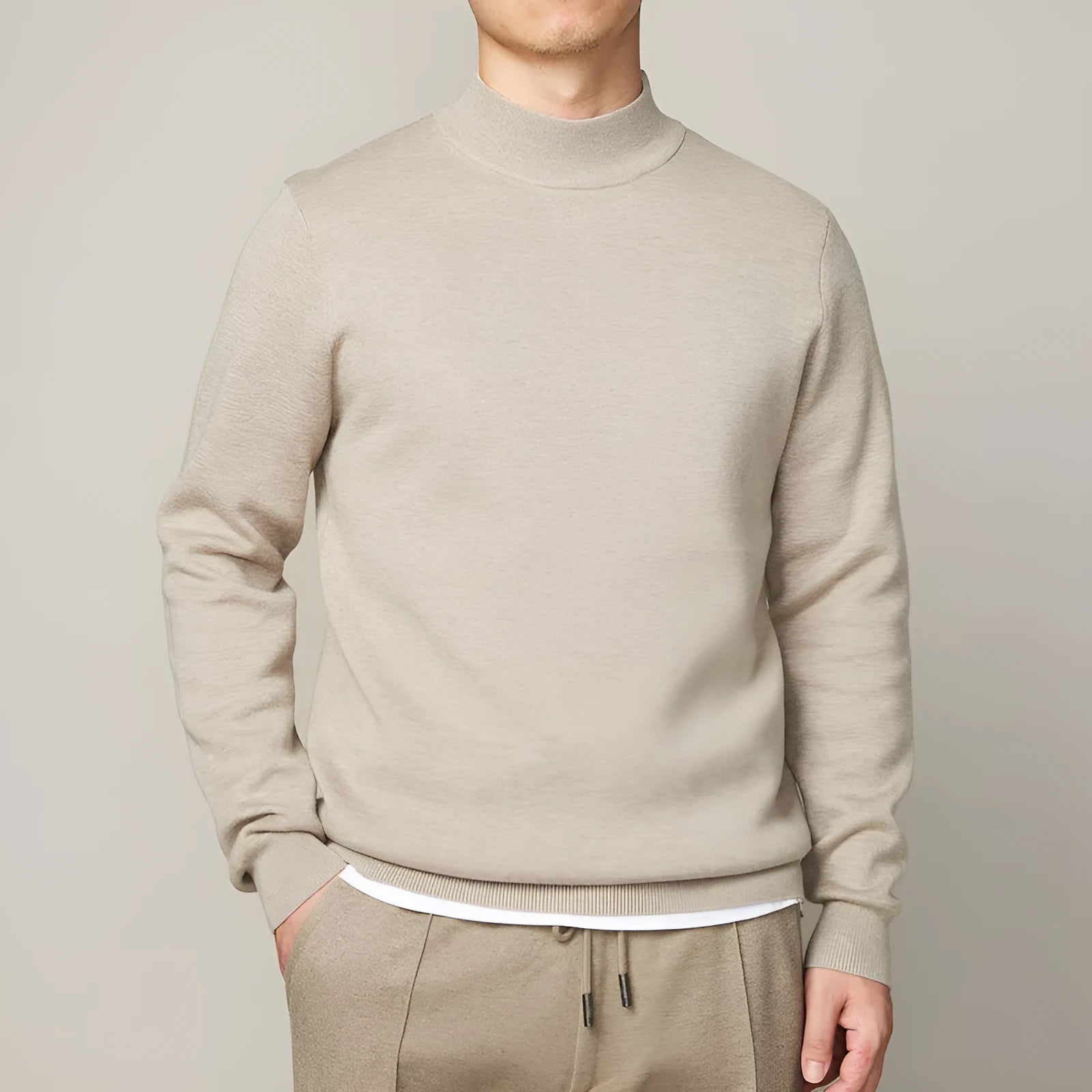 Autumn winter mock neck sweater men's undershirt loose fit Vinylon camel colour long sleeve