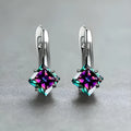 Women's copper earrings with diamond design and inlaid blue zircon stones