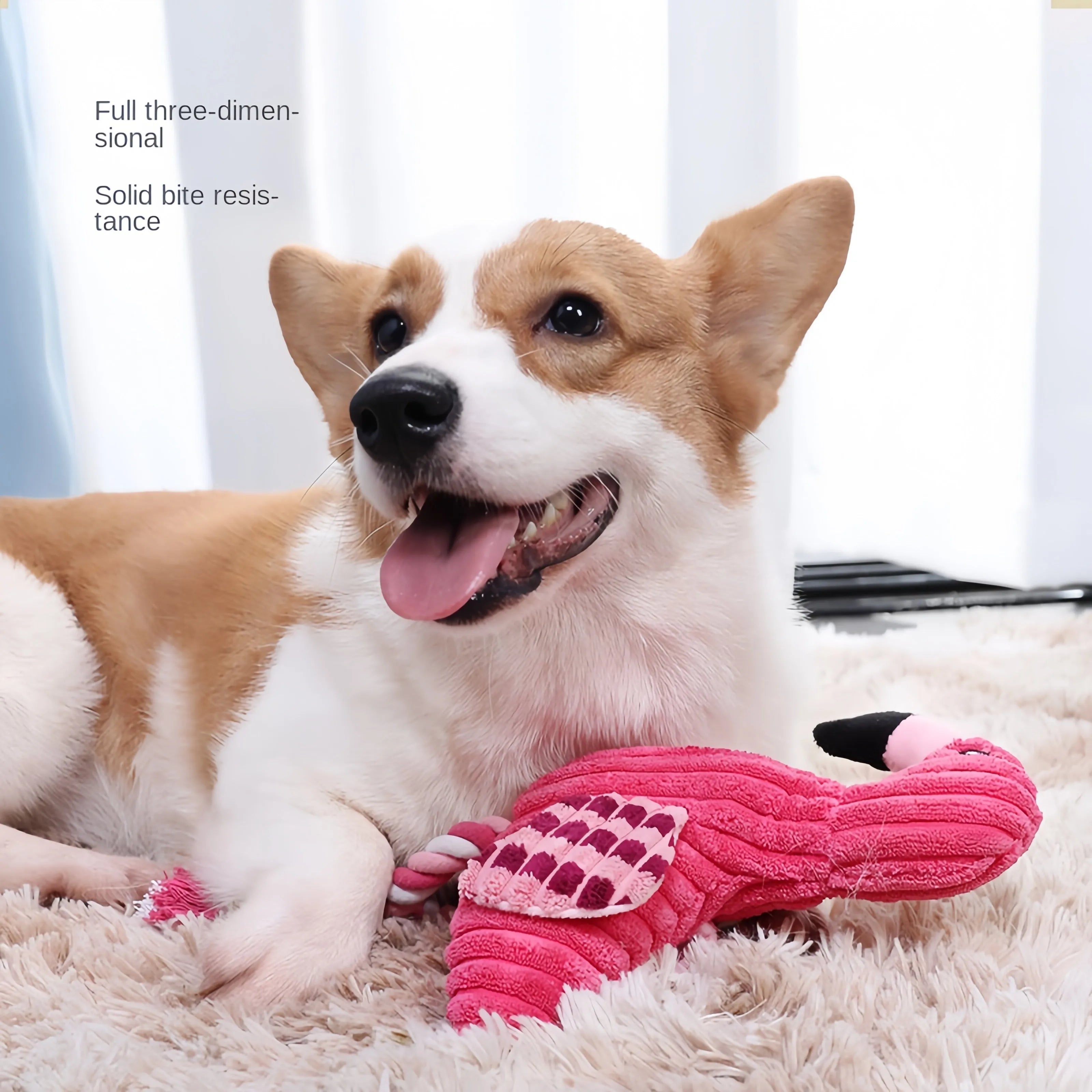 Pink corduroy animal-shaped squeaky plush dog toy for small and large dogs