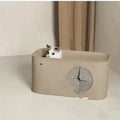 Foldable grey felt cat bed nest shown in both unfolded sleeping position and folded storage position