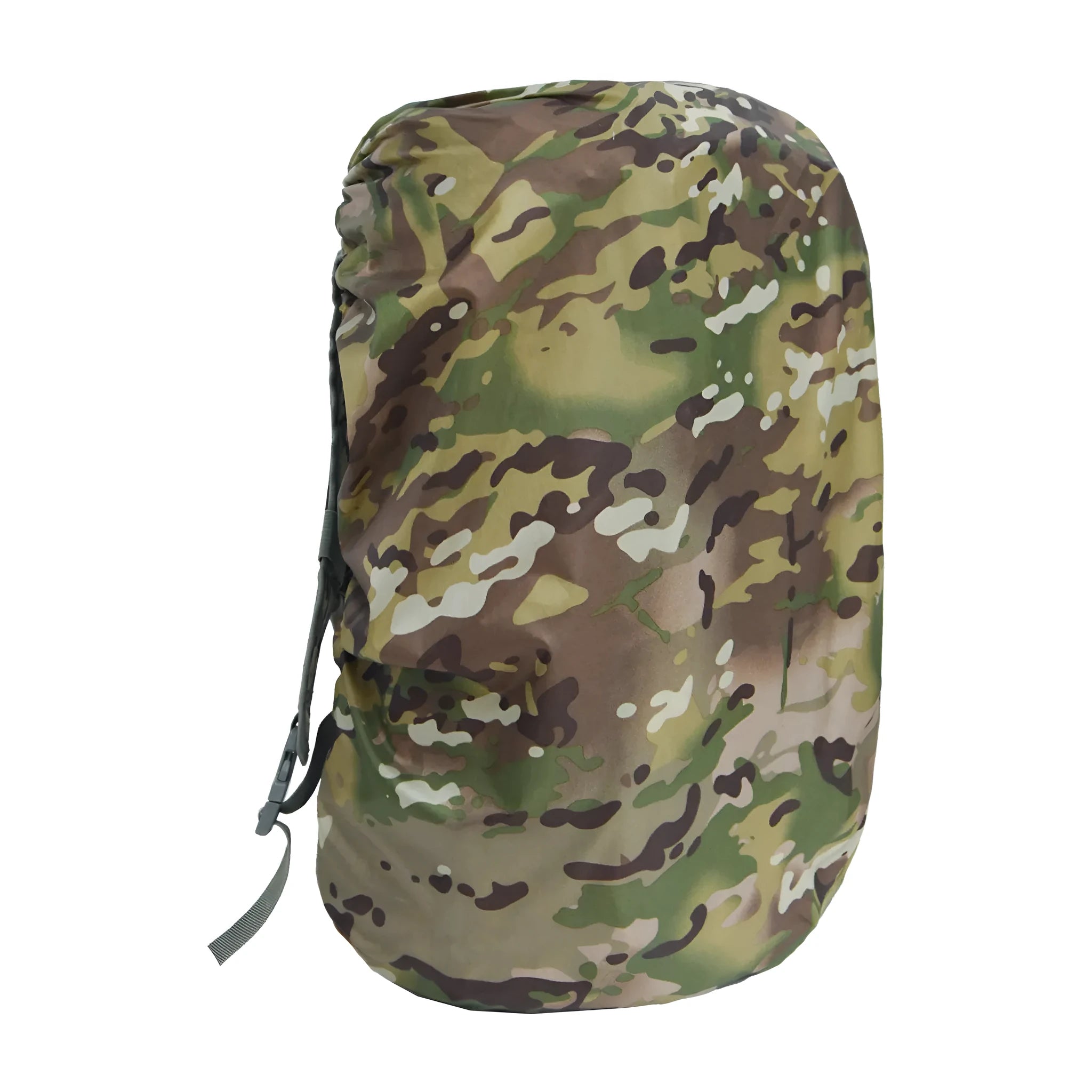 Army green PU material backpack rain cover laid flat, sized for an 80L pack.