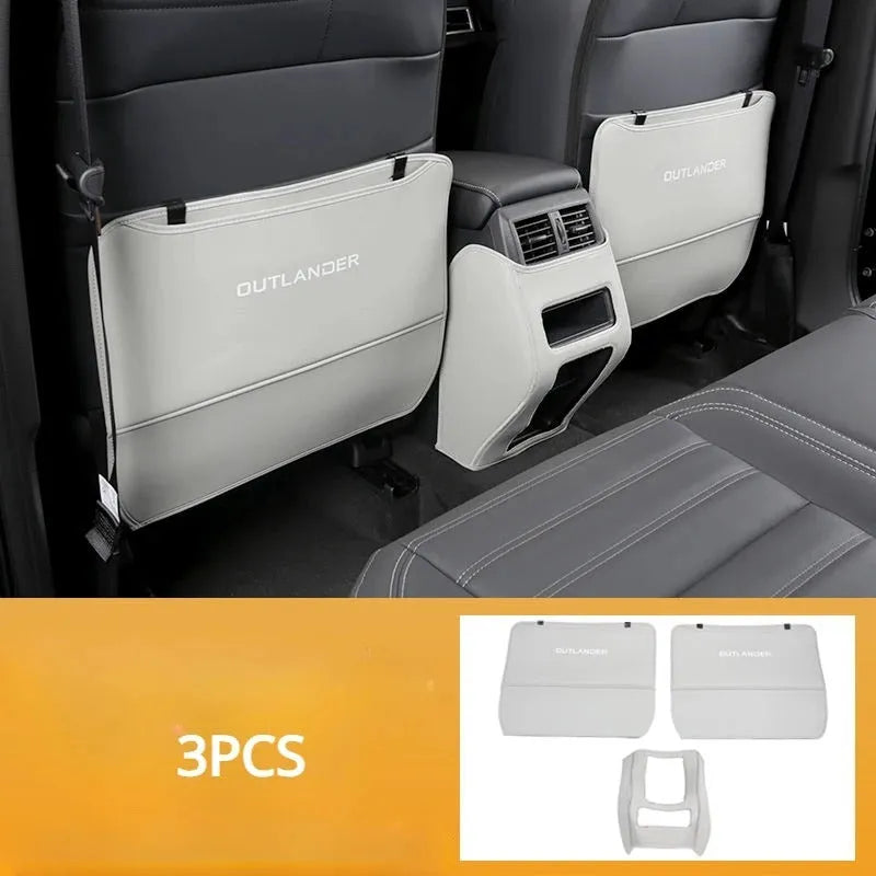Set of three black leather anti-kick pads for Mitsubishi Outlander rear seats