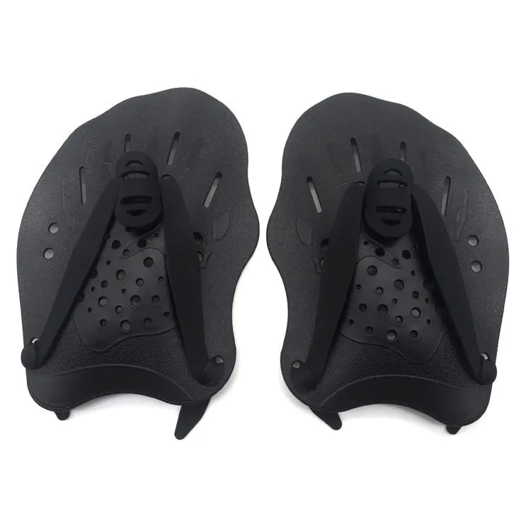Swimming training paddles with webbed design for freestyle stroke technique in multiple colours