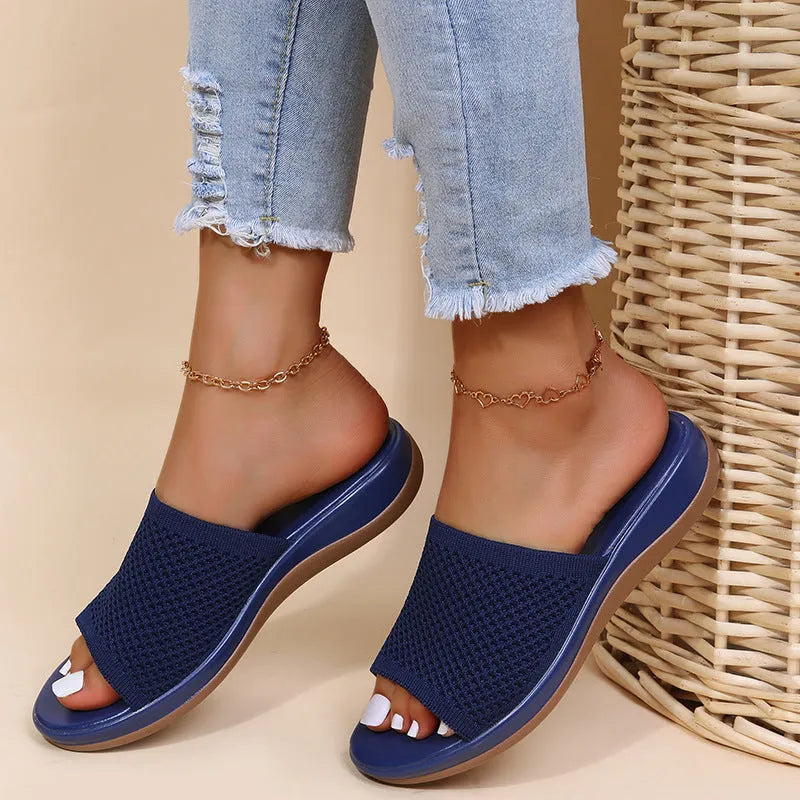 Women's flat sandal with microfiber upper in multiple colours available for indoor and outdoor wear