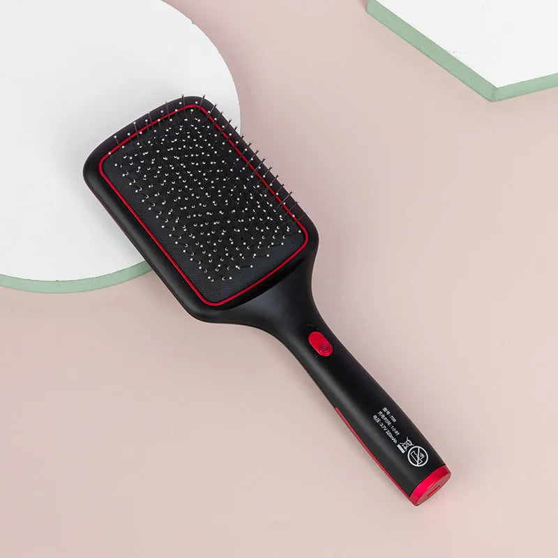 Black wireless charging straight hair comb with negative ions and tourmalene ceramic heat conductor