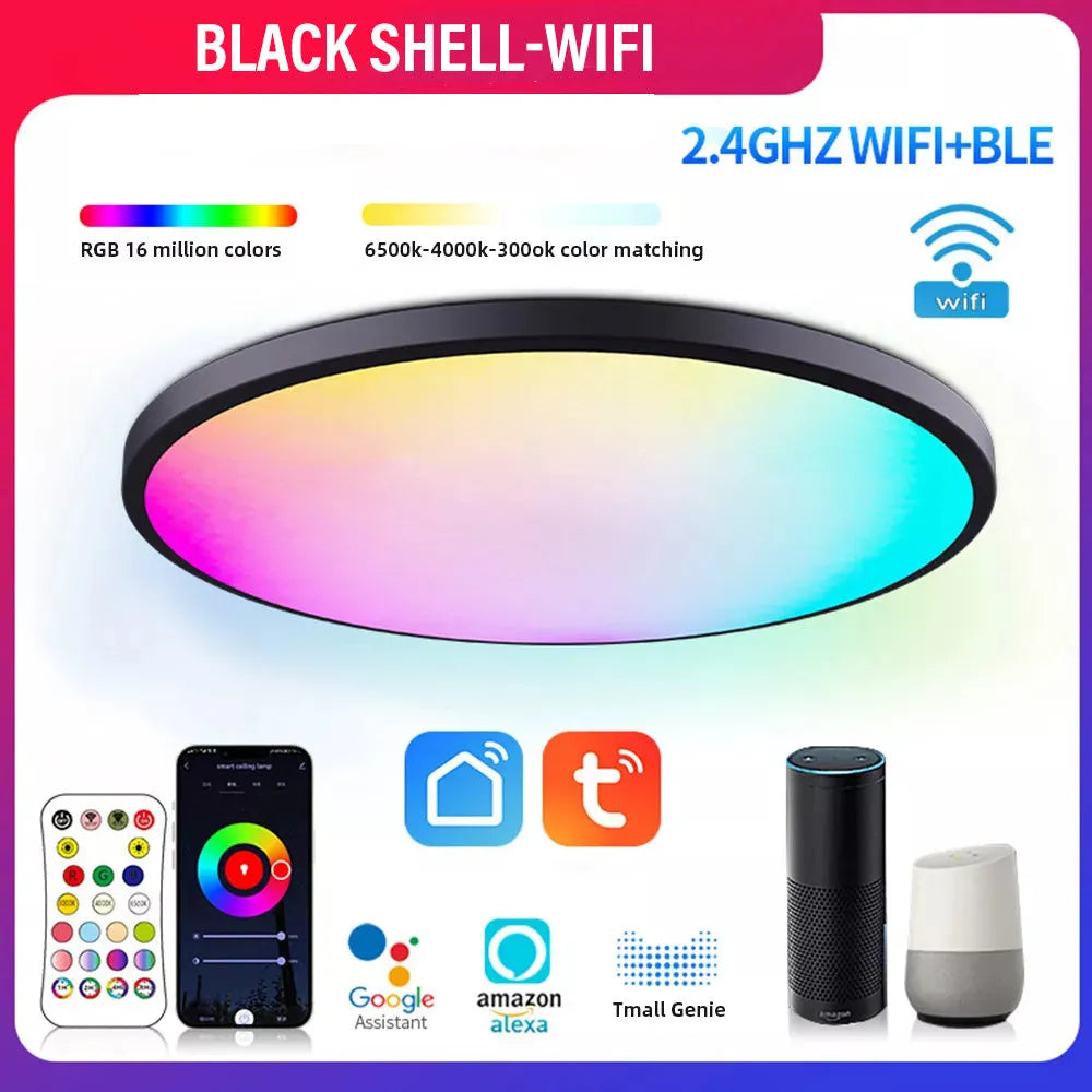 RGBCW intelligent Bluetooth ceiling lamp with full colour dimming in black or white finish