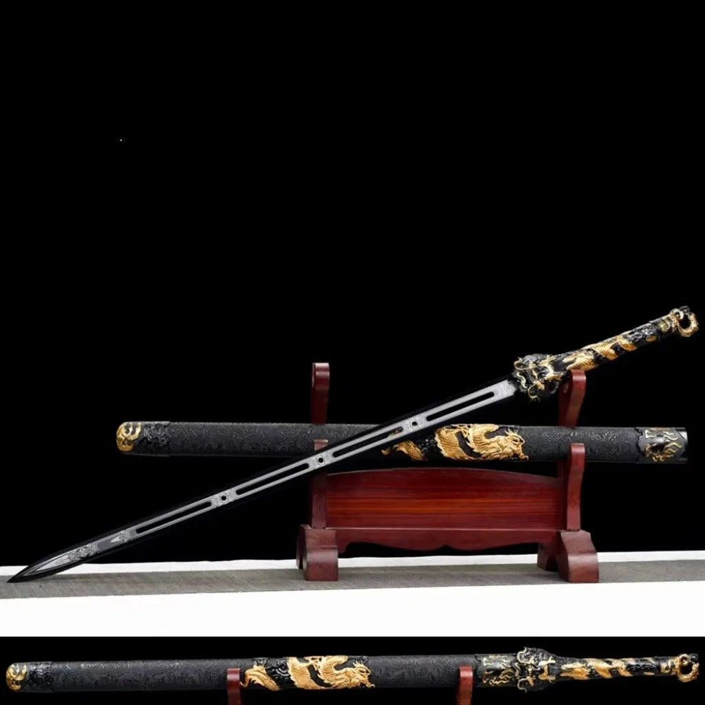 Handmade high manganese steel unsharpened Tang Heng Dao sword with satin-covered scabbard, 104cm