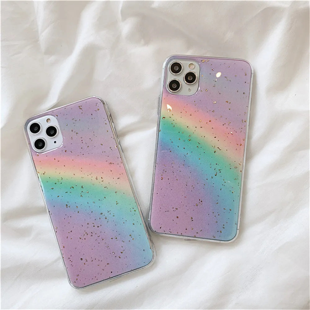 Rainbow gradient striped TPU phone case for iPhone with Japanese-Korean style design