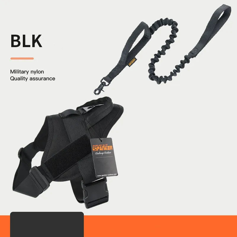 1050D nylon large medium dog harness with UTX buckle and military webbing on grey background