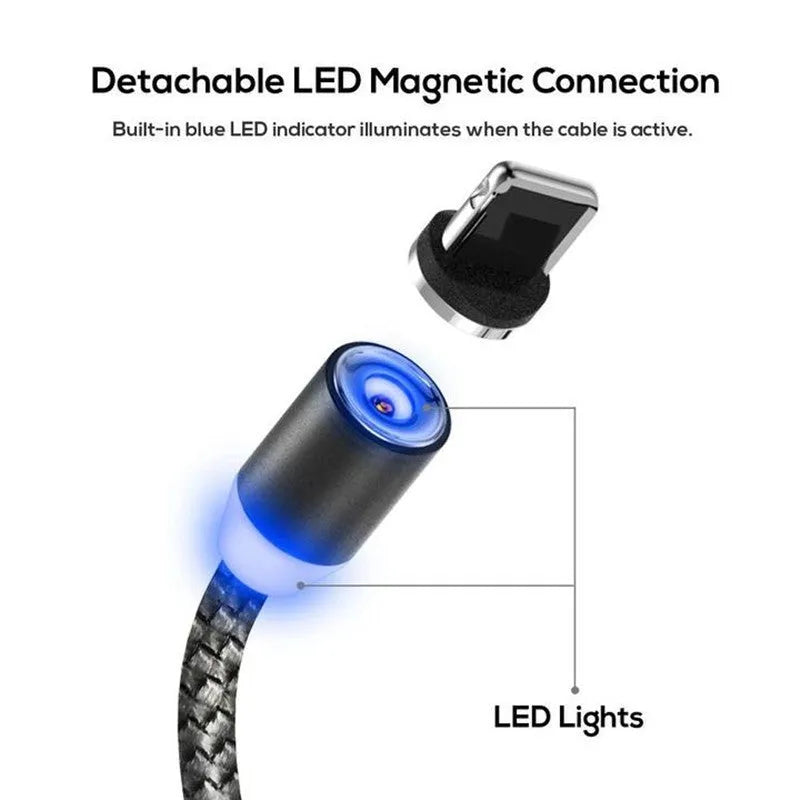 Magnetic charging cable with three interchangeable plugs for Apple Android and Type-C devices