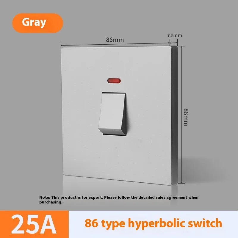 Plastic electrical switch with light panel for curved rack mounting in gold, grey or white