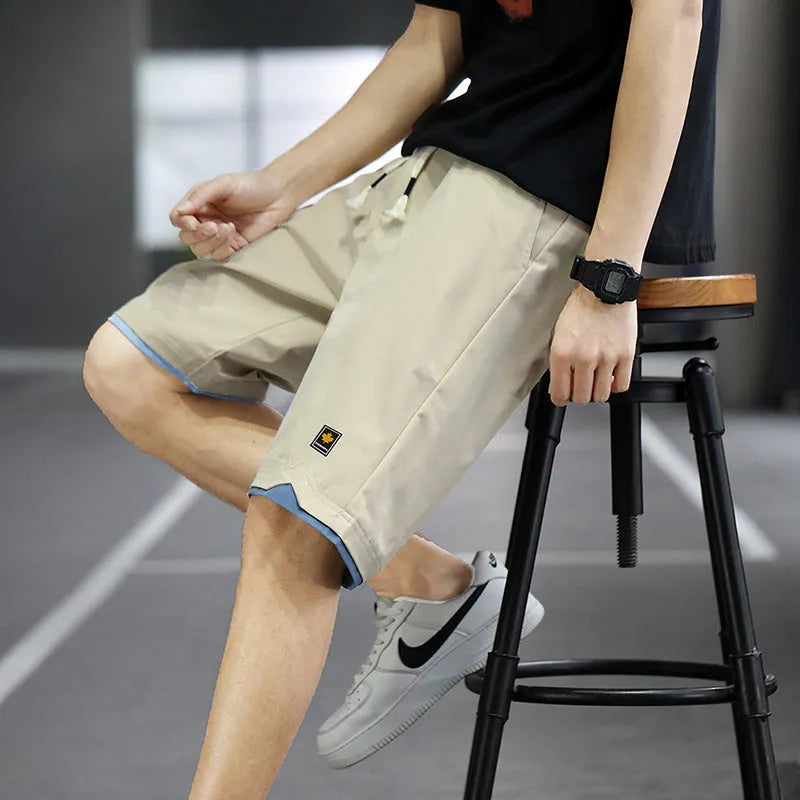 Korean style loose straight fit casual beach shorts in green colour