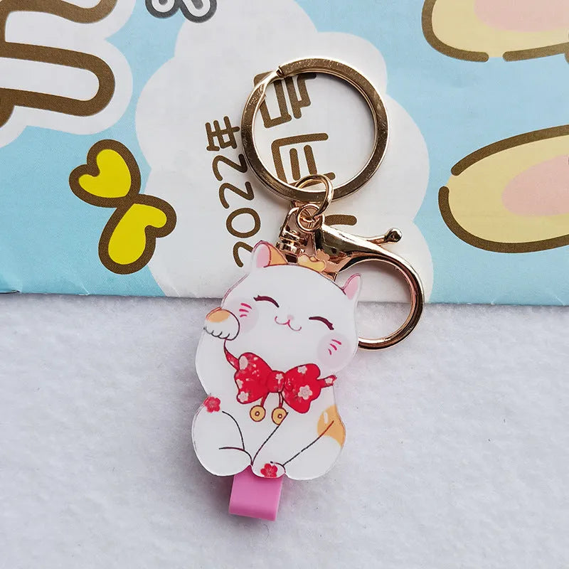 Plastic lucky cat certificate set with ferrule and decorative pendant for document organisation