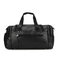 Black large capacity travel bag with separate shoe storage compartment, showing PU fabric exterior.