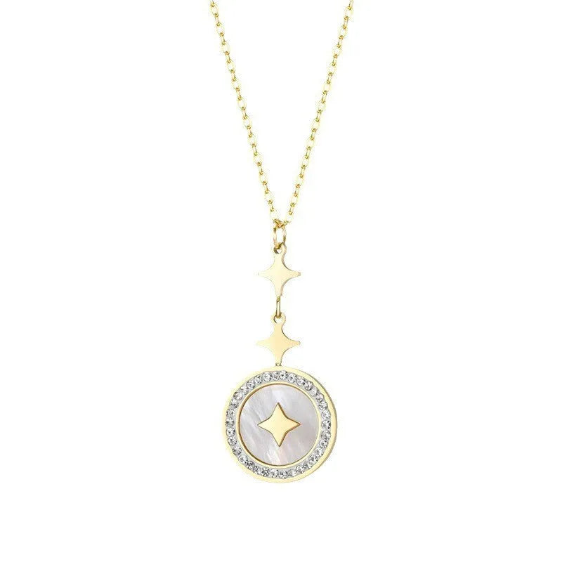 Women's titanium steel necklace with six-pointed star diamond pendant on 42cm O-ring chain