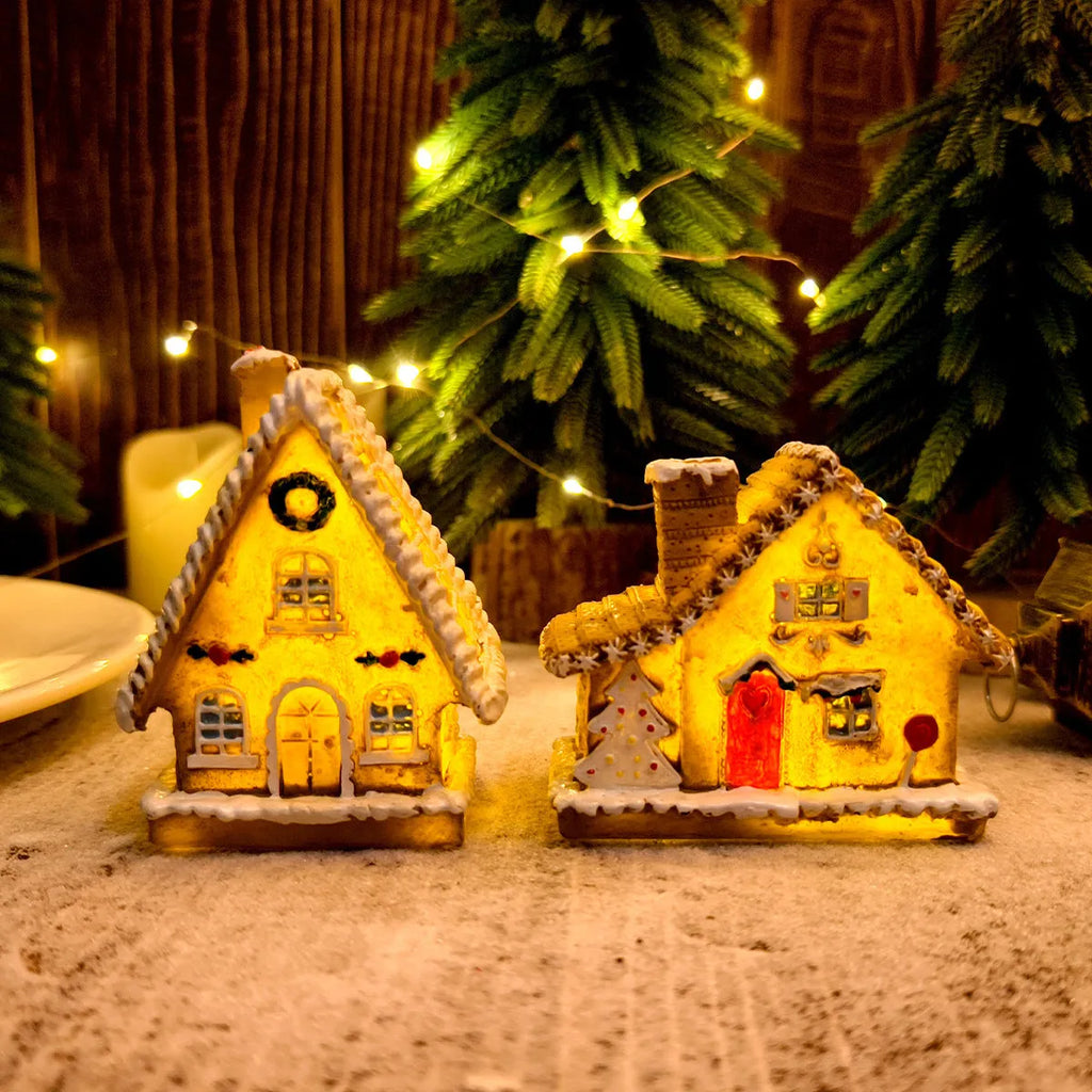 Christmas resin small house micro landscape with LED luminous glow, cartoon and modern simple style, colour T2-63A