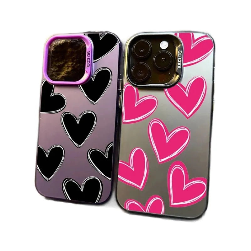 PC laser heart mobile phone shell for Apple iPhone, gray variant, all-inclusive protective case with cartoon elements