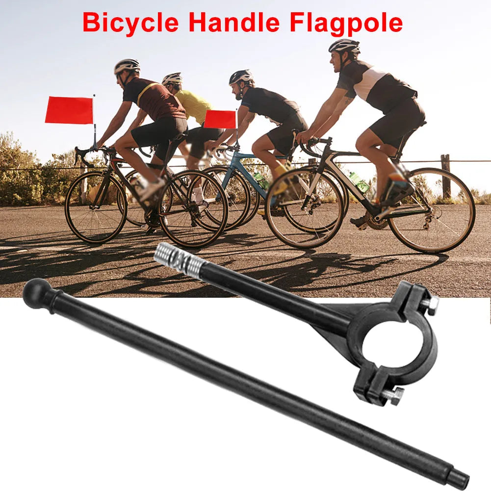 Plastic handlebar flagpole with square polyester fabric flag attached for cycling or promotional use