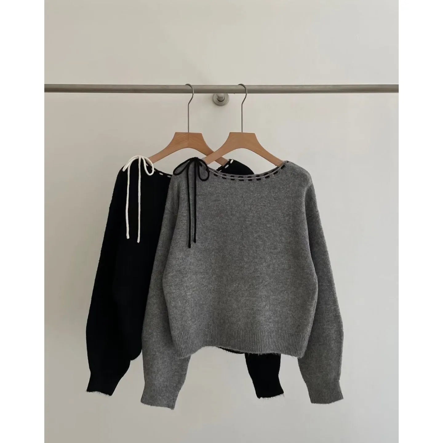 Women's loose-fitting grey knitwear pullover jumper made from regenerated cellulose fibre